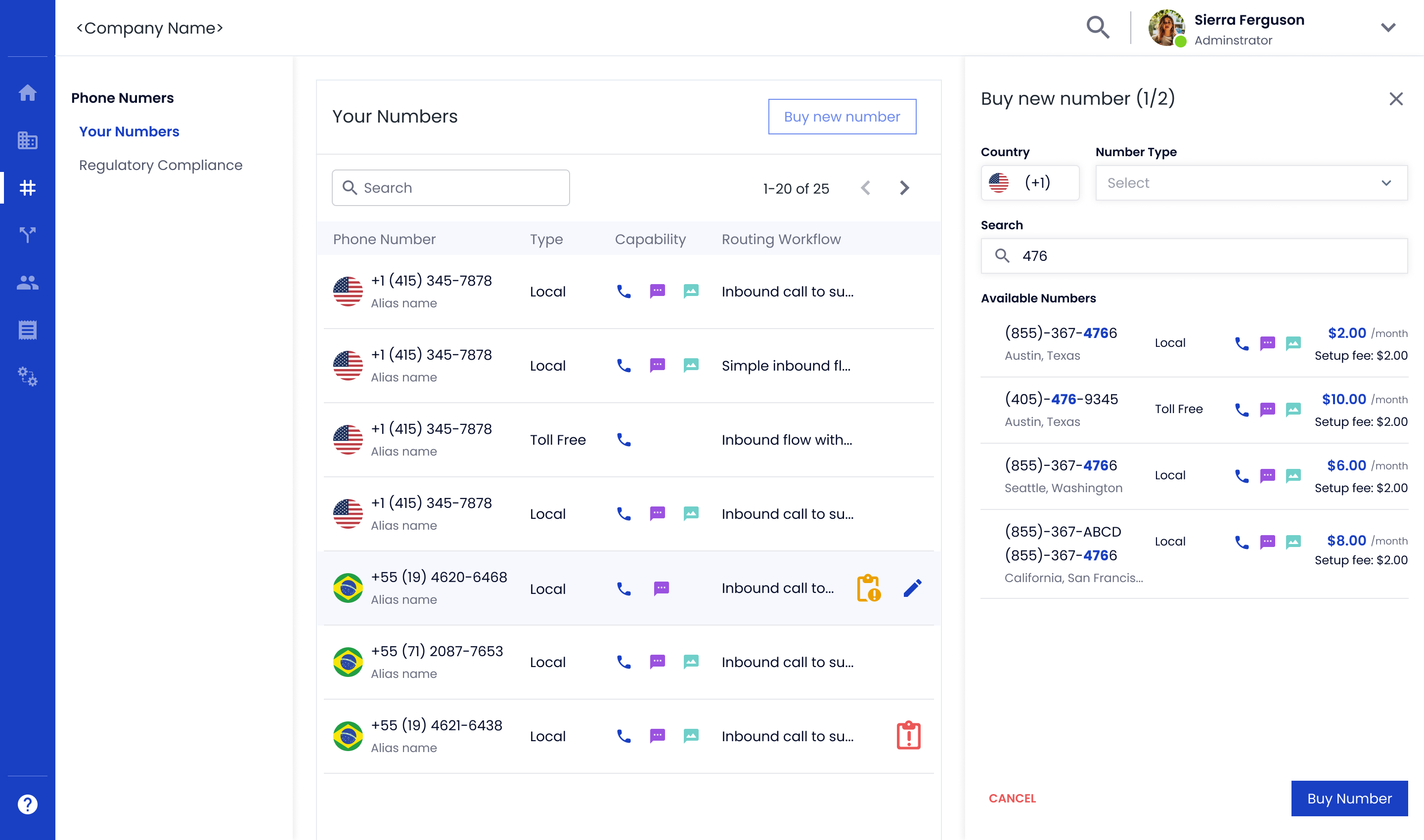 Phone number management within the contact center
