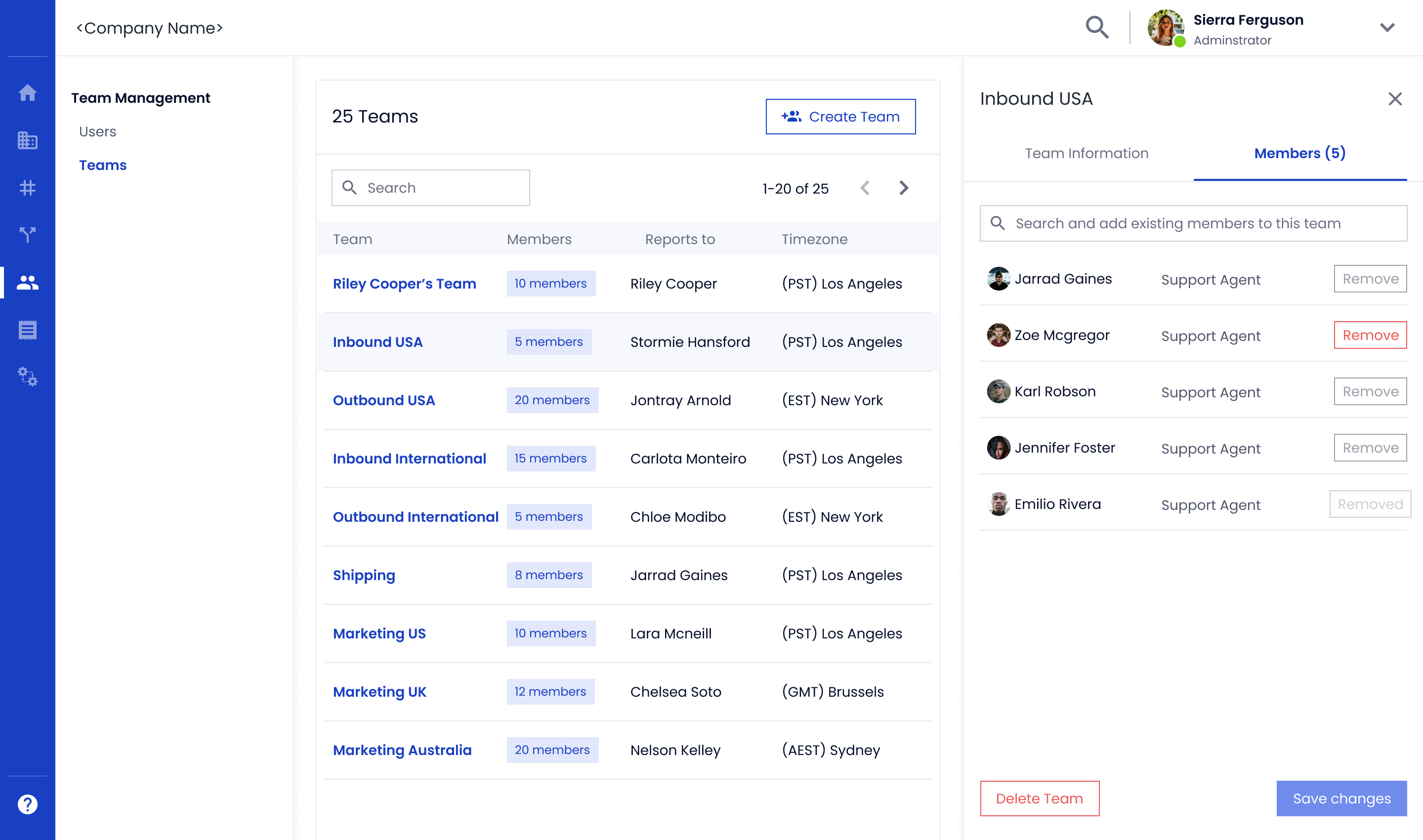 Team management interface for supervisors