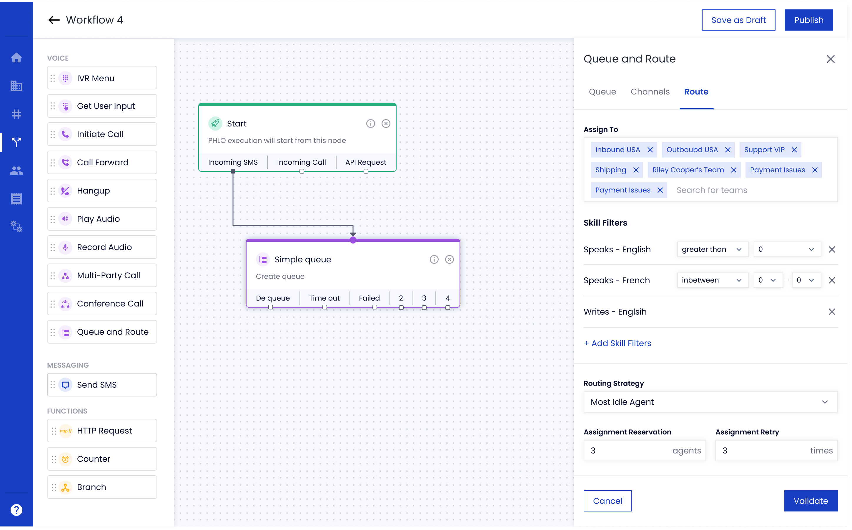 Routing rules and agent assignment configuration