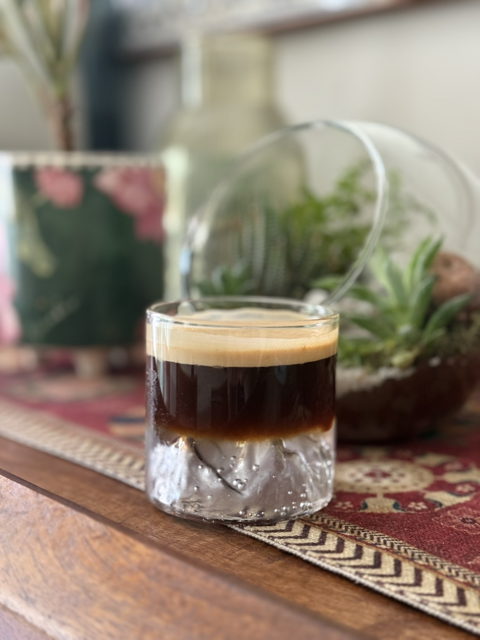 An espresso tonic in a glass at home