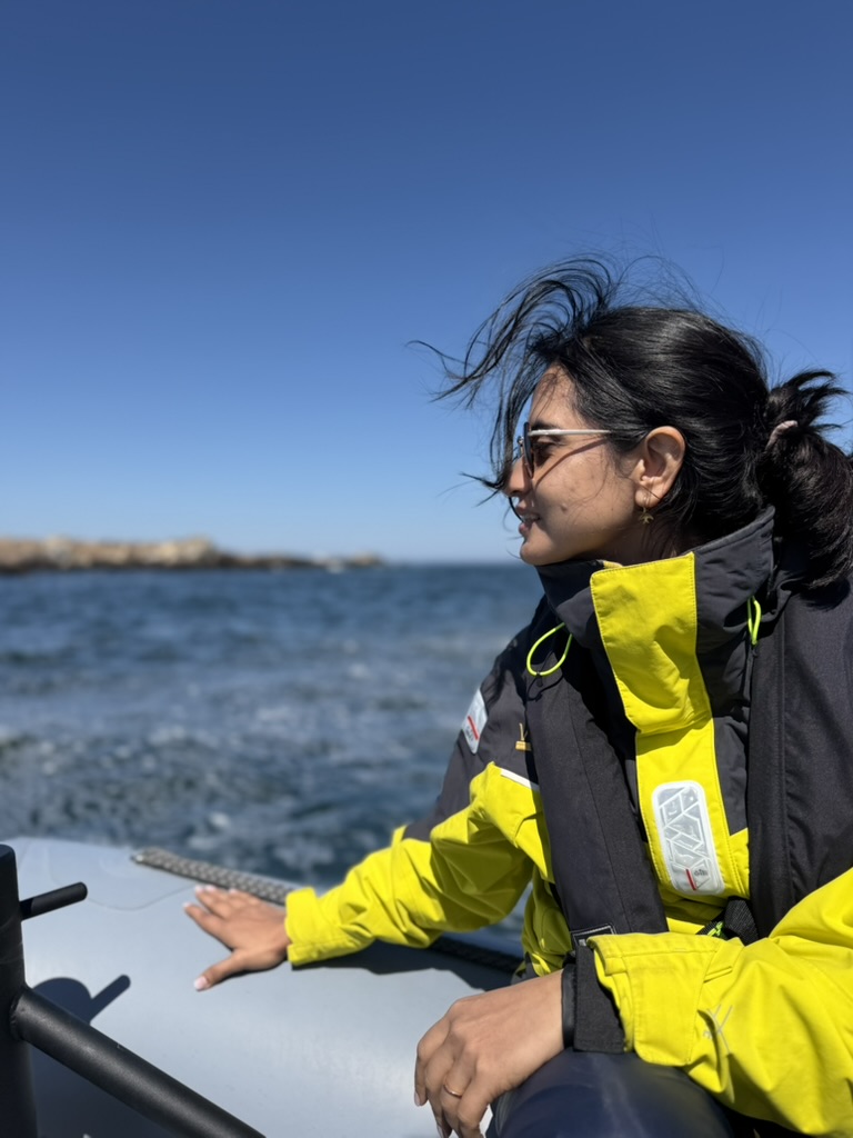 Disha on a boat at sea